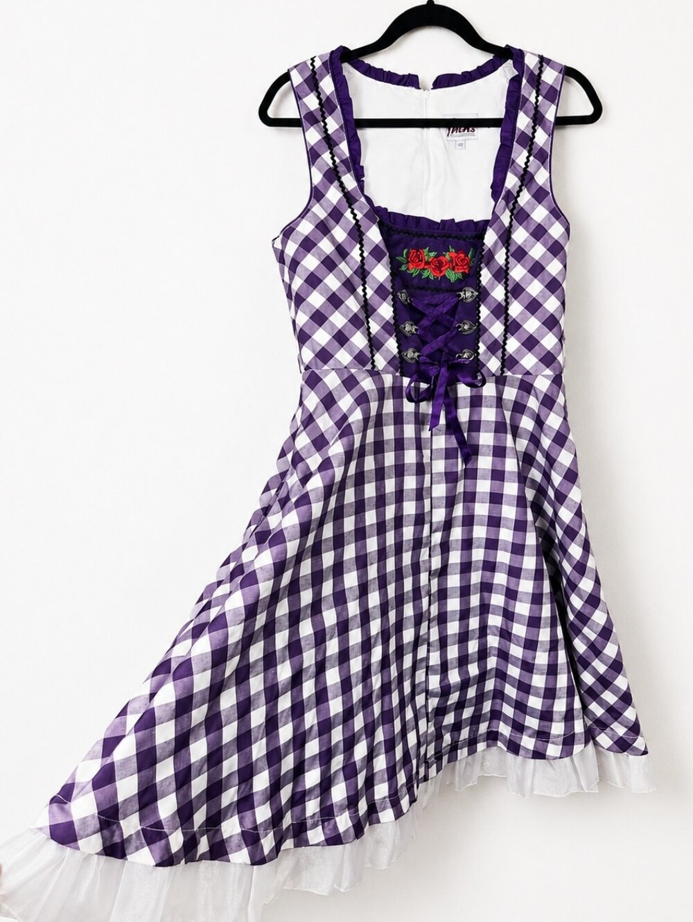 Vintage Fuchs Dirndl Dress 40 Purple Gingham Oktoberfest Bavarian Folk Corset M